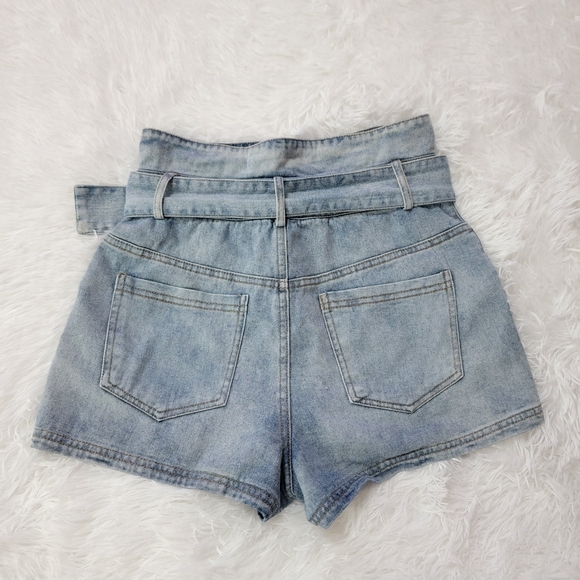 Le Lis 100% Cotton Paper Bag Belt  Light Blue High-Waisted Shorts Size 29 - Picture 6 of 13
